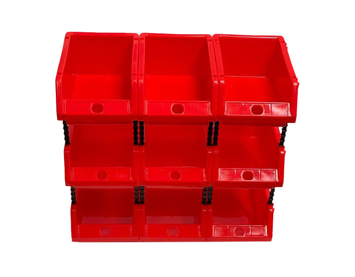 Set of 30 Stackable Red Storage Pick Bins with Riser Stands 170x118x75mm