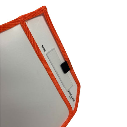 Orange Edge Clear Dry Erase Write and Wipe Reusable Sleeve Pocket