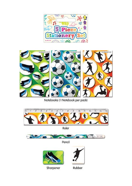 Pack of 24 Football Design 5 Piece Stationery Sets