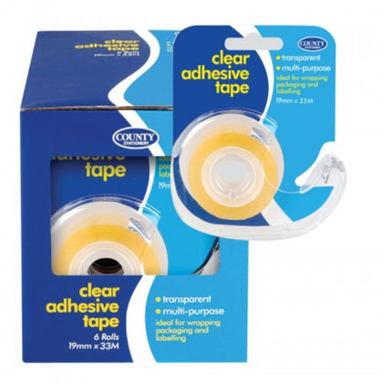 Pack of 6 Clear Tape & Dispenser 19mm x 33M