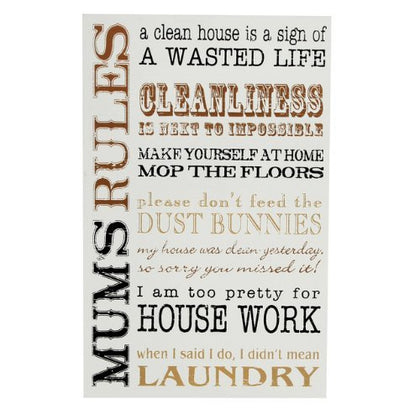 MDF Mum's Life Rules Wall Plaque