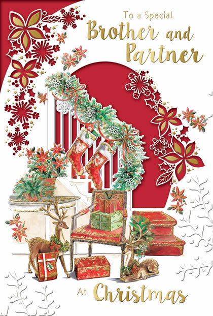 To a Special Brother and Partner Floral Design Christmas Card
