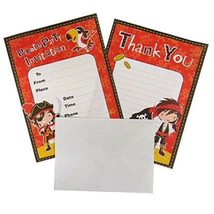 Pack of 10 Pirate Party Invites and Thank You Card with Envelope