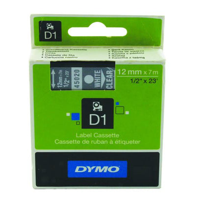 Dymo 45020 D1 LabelManager Tape 12mm x 7m White on Clear S0720600