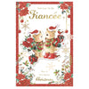 With Love to My Fiancee Lovely Teddies With Flowers and Gifts Design Christmas Card