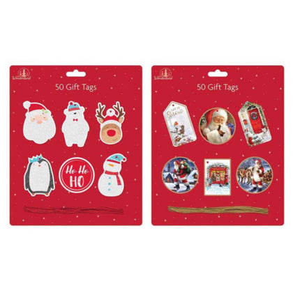 50 Gift Tags Foil Traditional & Glitter Cute Assorted