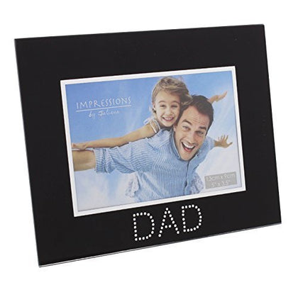 Dad Black Glass Photo Frame with Crystals