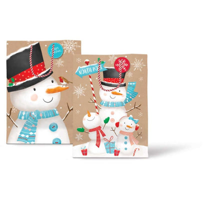 Pack of 12 Medium Christmas Bag Cute Kraft Snowmen