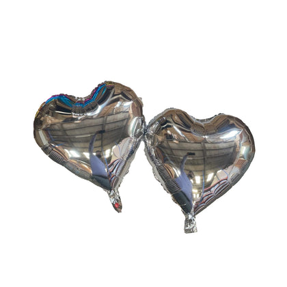 Two Silver Heart Foil Balloons With Ribbon and Straw for Inflating