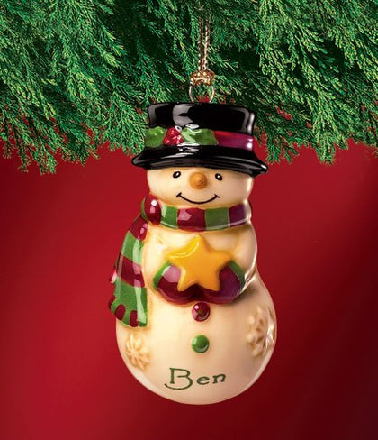 Mini Ceramic Personalized Snowman Ornament-Ben