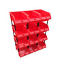 Stackable Red Storage Picking Bin with 4 Riser Stands and Label
