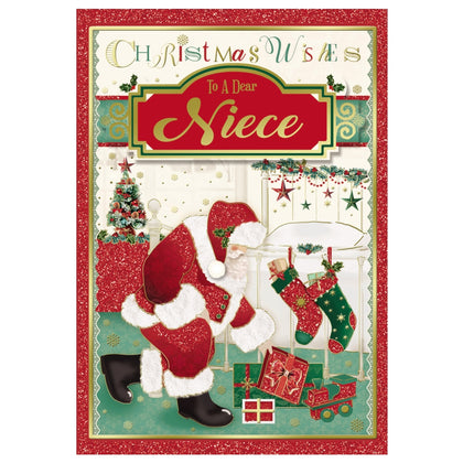 To a Dear Niece Glitter Finished Santa Design Christmas Card