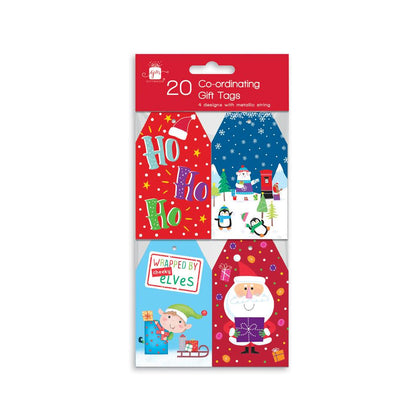 Pack of 20 Co-ordinating Novelty Christmas Gift Tags With Metalic String