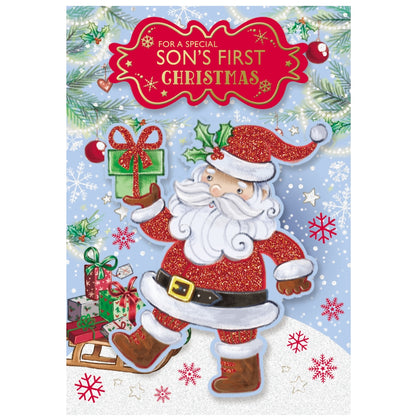Santa With Gift Design For a Special Son's 1st Christmas Card