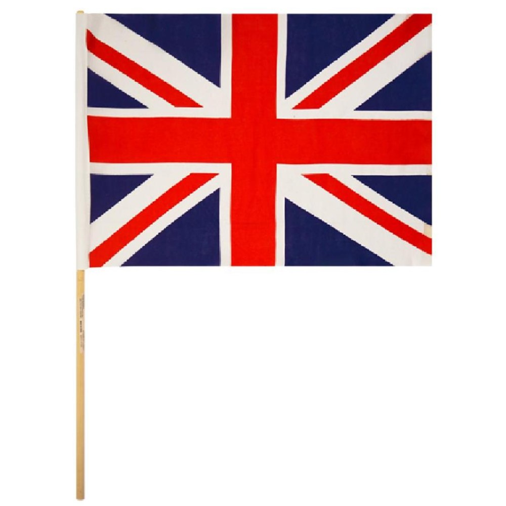 Pack of 12 Union Jack Nylon Hand Flags with 62cm Wood Stick