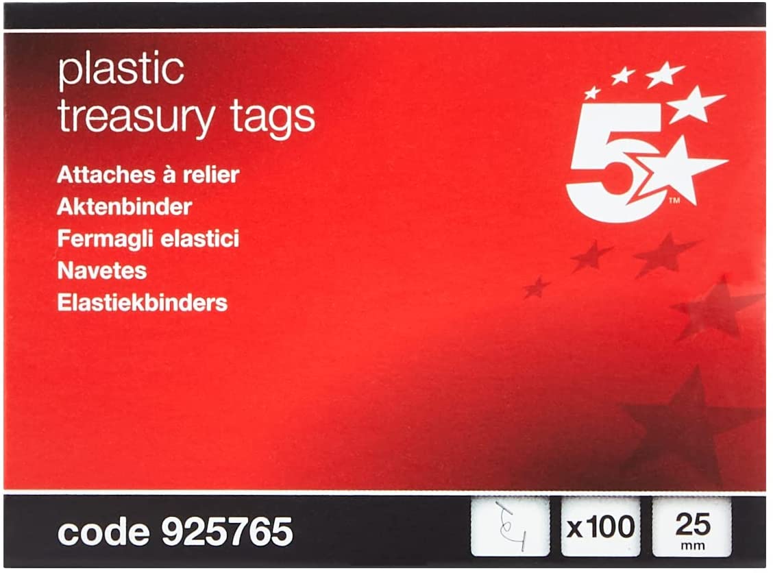 Pack of 100 5 Star Red Plast Treasury Tag 25mm