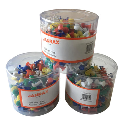 Pack of 200 Assorted Colour Push Pins