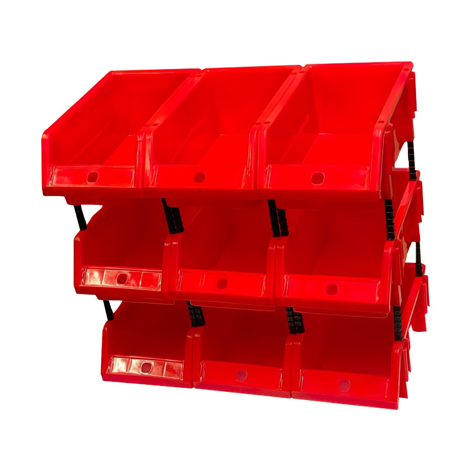 Set of 30 Stackable Red Storage Pick Bin with Riser Stands 245x158x108mm