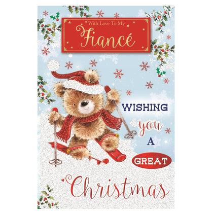With Love To My Fiance Teddy Doing Ice Skating Design Christmas Card