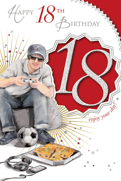 Happy 18th Birthday Boy Playing Game Design Open Male Celebrity Style Card
