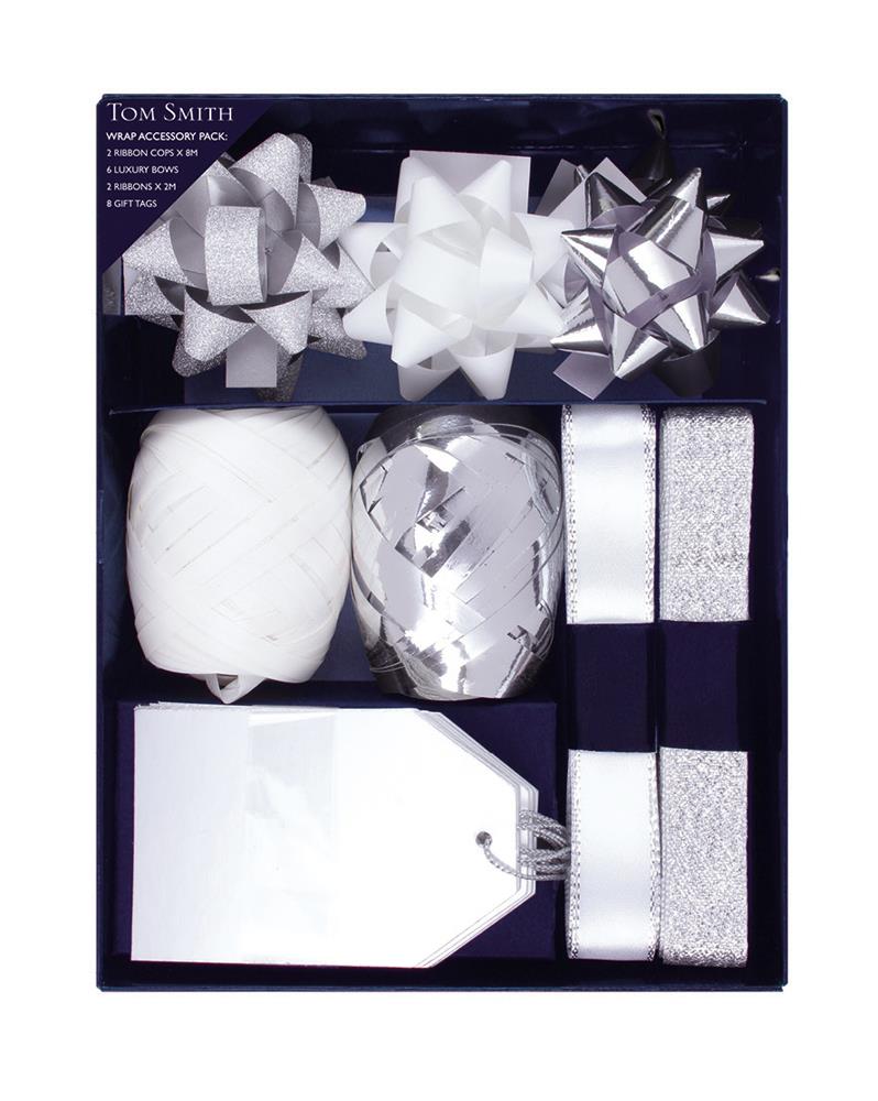 Pack of Silver and White Christmas Gift Wrapping Accessory Set