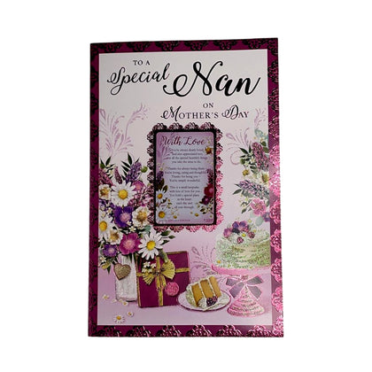 To A Special Nan Cake And Flowers Design Mother's Day Card