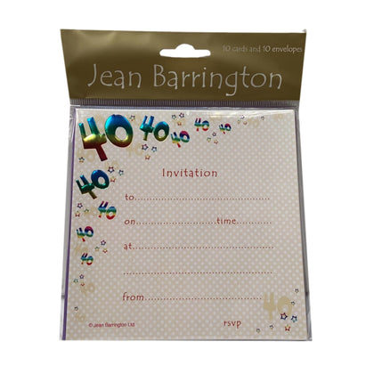 Pack of 10 40th Birthday Party Invitations Sheet