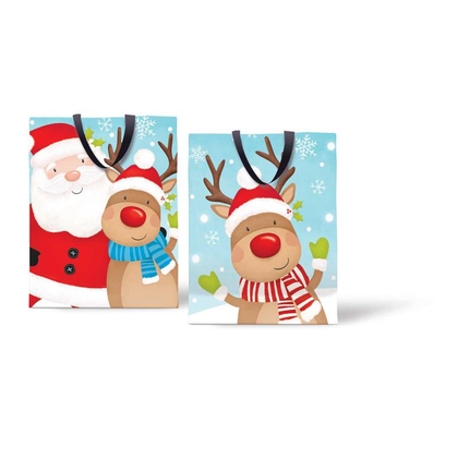 Medium Christmas Bag Cute Reinder and Santa