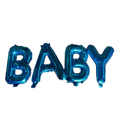 Blue BABY Text Foil Balloons With Ribbon and Straw for Inflating
