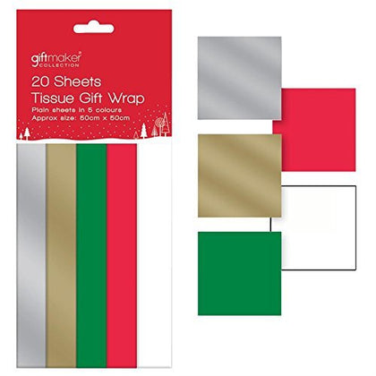 20 Sheets Christmas Tissue Gift Wrap - Assorted Colours