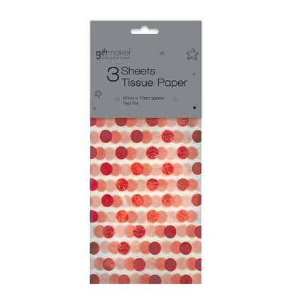 Pack of 3 Sheets Foiled Red Spot Design Tissue Paper