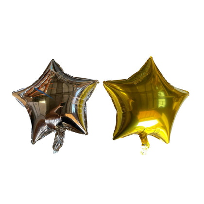 One Gold and a Silver Star Foil Balloon With Ribbon and Straw for Inflating