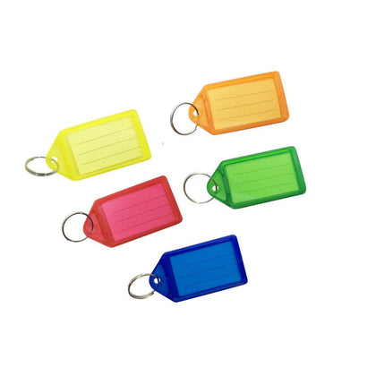 Pack of 50 Large Assorted Coloured Identity Tag Key Rings - Sliding Fob Keyrings