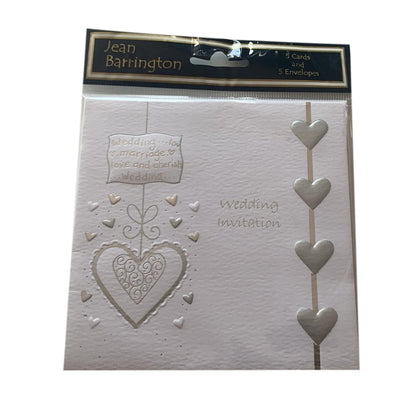 Pack of 5 Luxury Wedding Silver Embossed on White Invitations With Envelopes