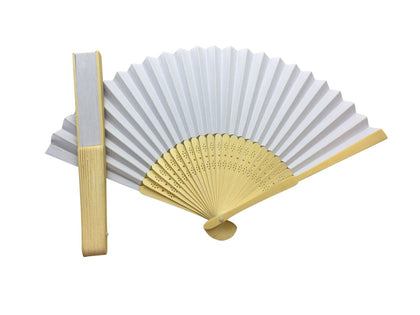 White Paper Foldable Hand Held Bamboo Wooden Fan