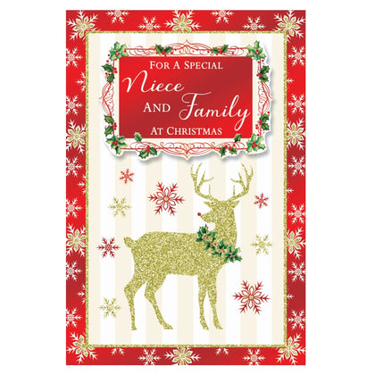 For a Special Niece and Family Raindeer Design Christmas Card