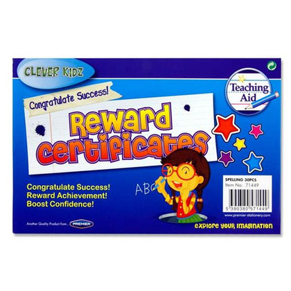Pack of 30 Spelling Award Reward Certificates by Clever Kidz