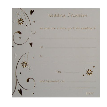 Pack of 10 Luxury Gold Foiled Wedding Invitations - Hearts & Flowers