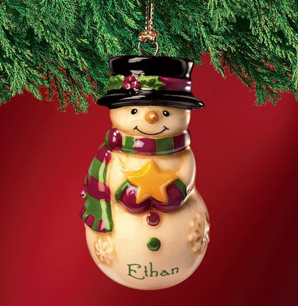 Mini Ceramic Personalized Snowman Ornament-Ethan