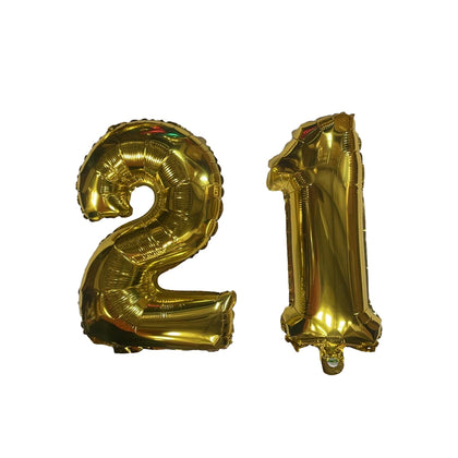 Golden Number 21 Foil Balloons With Ribbon and Straw for Inflating