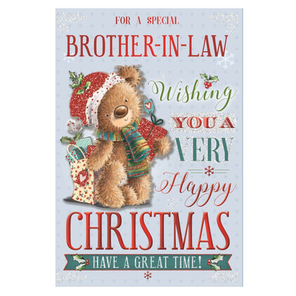 For a Special Brother In Law Teddy With Shipping Gift Bag Design Christmas Card