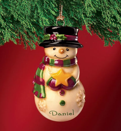 Mini Ceramic Personalized Snowman Ornament-Daniel