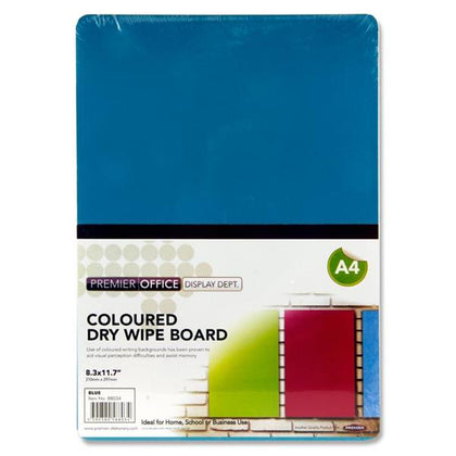A4 Blue Coloured Dry Wipe Board by Premier Office
