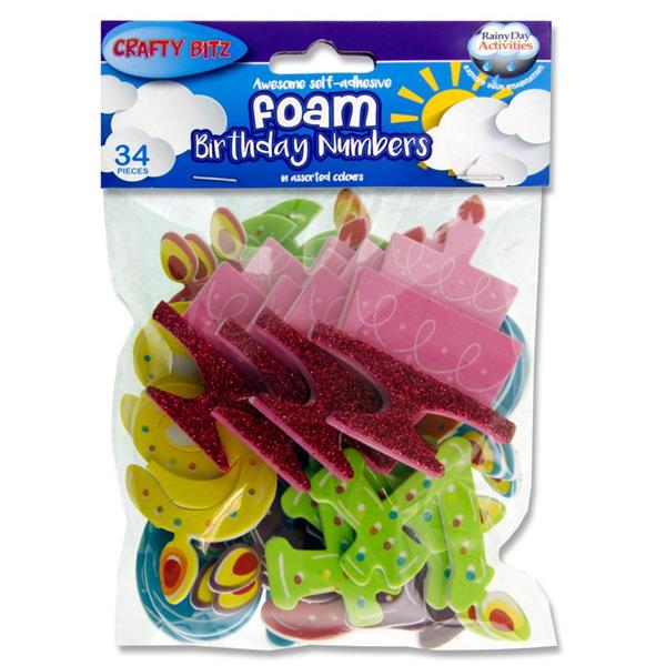 Pack of 34 Self Adhesive Birthday Numbers Shape Foam Stickers by Craft ...