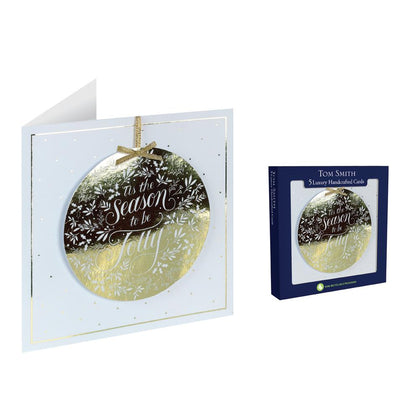 Pack of 5 Gold Bauble Design Luxury Handmade Christmas Cards