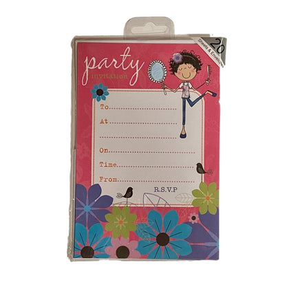 Birthday Party Invitations Female Pink Girl Design Pack of 20 Invites sheets & envelopes
