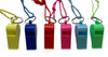 Pack of 100 Assorted Colour Whistles with Lanyards