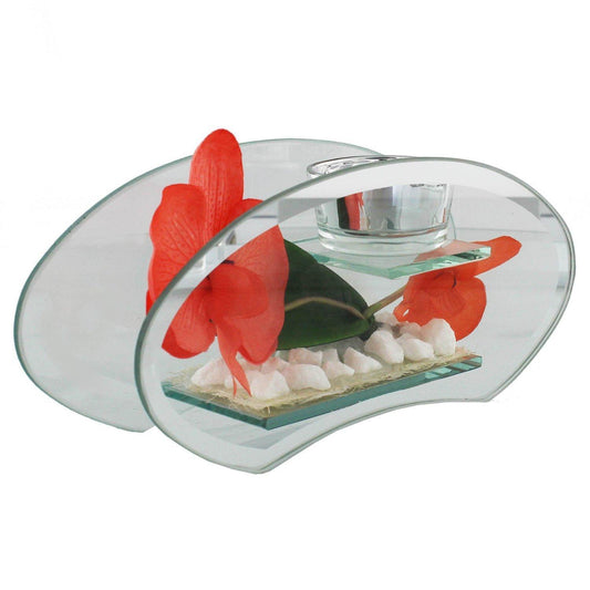 Hestia 20cm Glass & Mirror T Lite Holder Peach Oval Shape