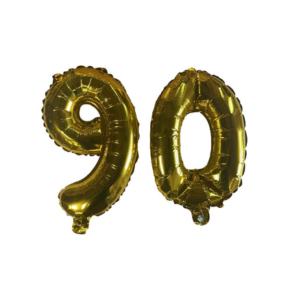 Golden Number 90 Foil Balloons With Ribbon and Straw for Inflating