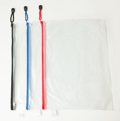 Pack of 12 A3 Black Zip Strong Mesh Bags - Tough Waterproof Storage